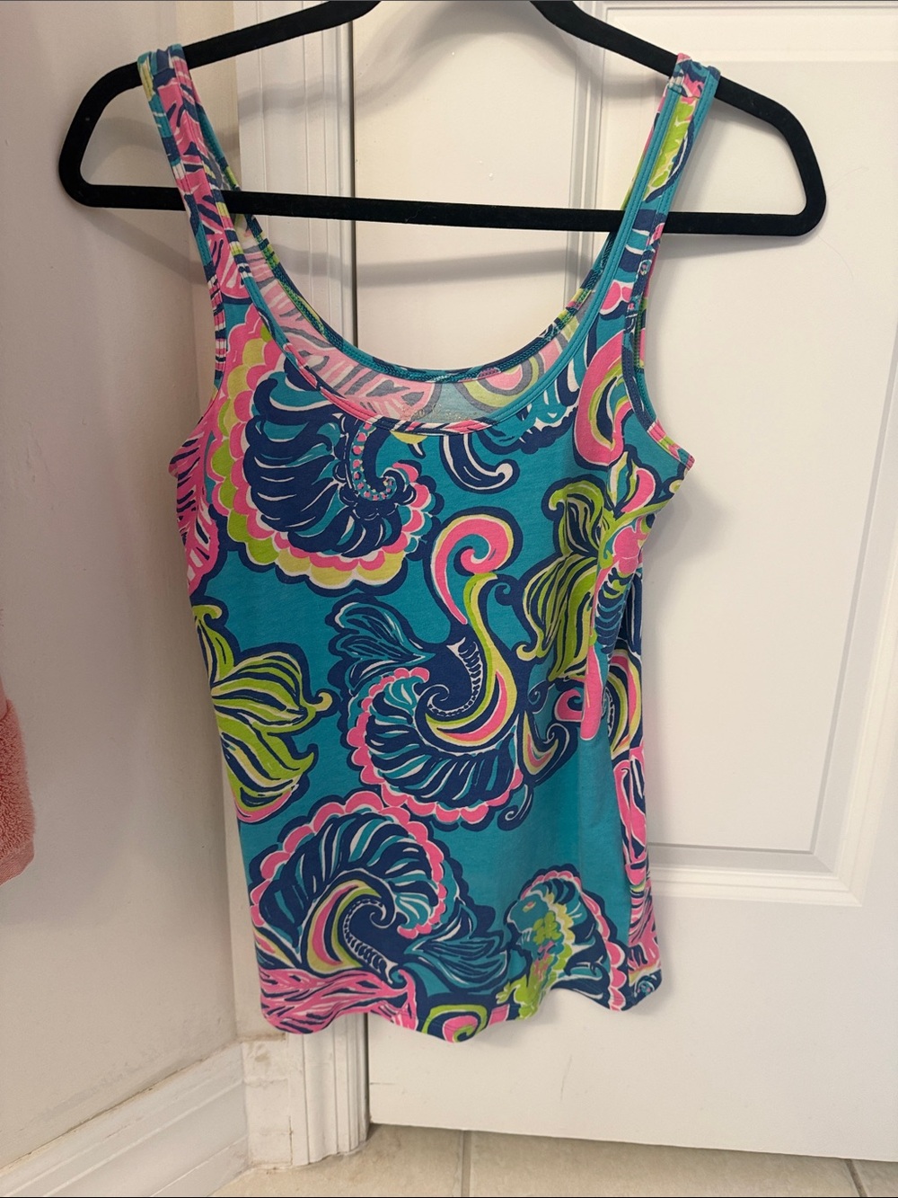 Lilly Pulitzer Teal One-Piece Swimsuit with Pink and Lime Floral Print